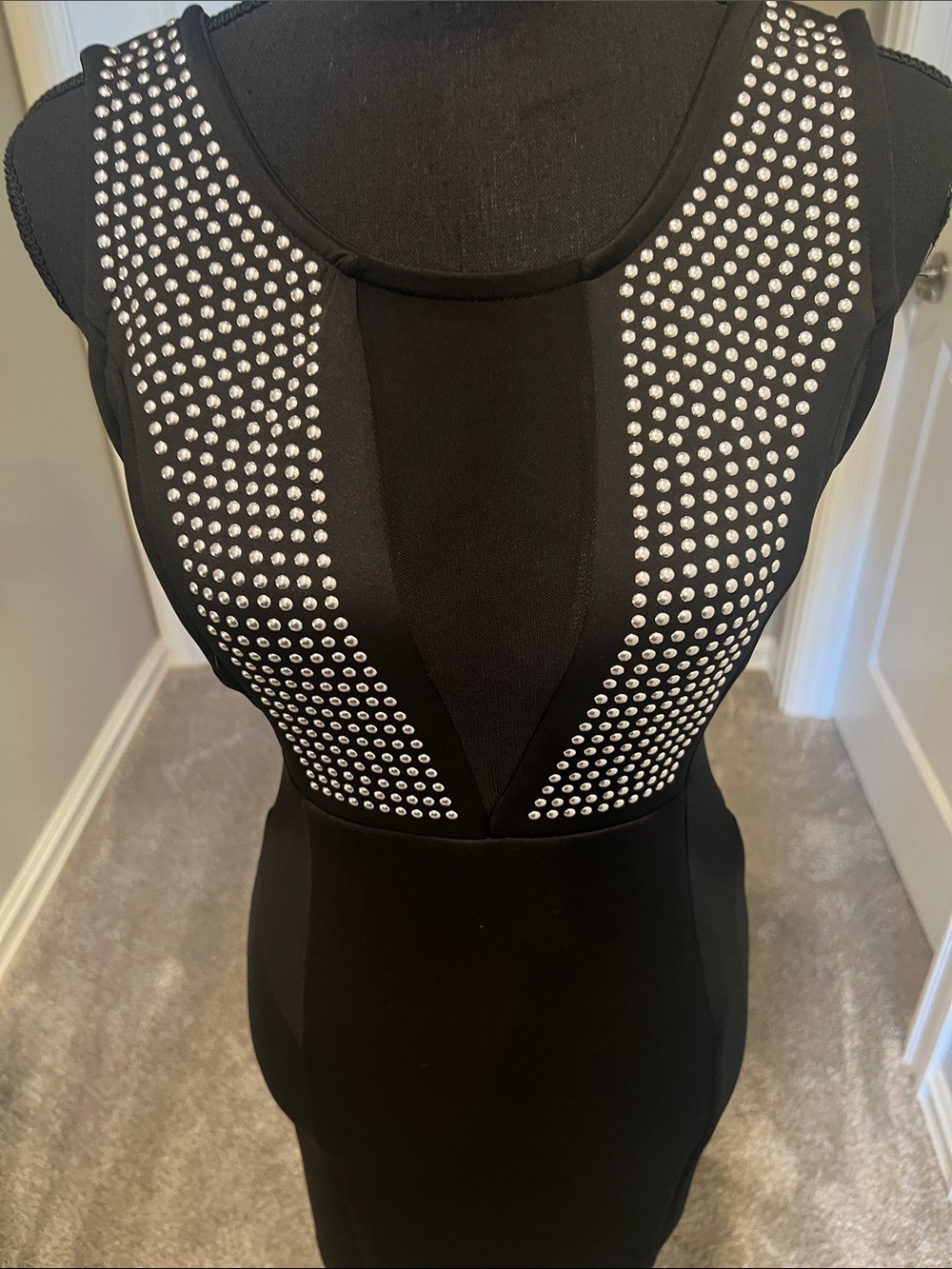 🎯 2/$5 Say What? Black Mini Dress with Silver Stud Panels - Picture 3 of 9